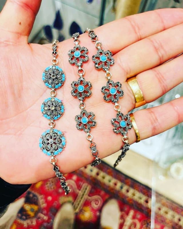 Handcrafted Floral Filigree Bracelet & Earrings Set with Turquoise Accents